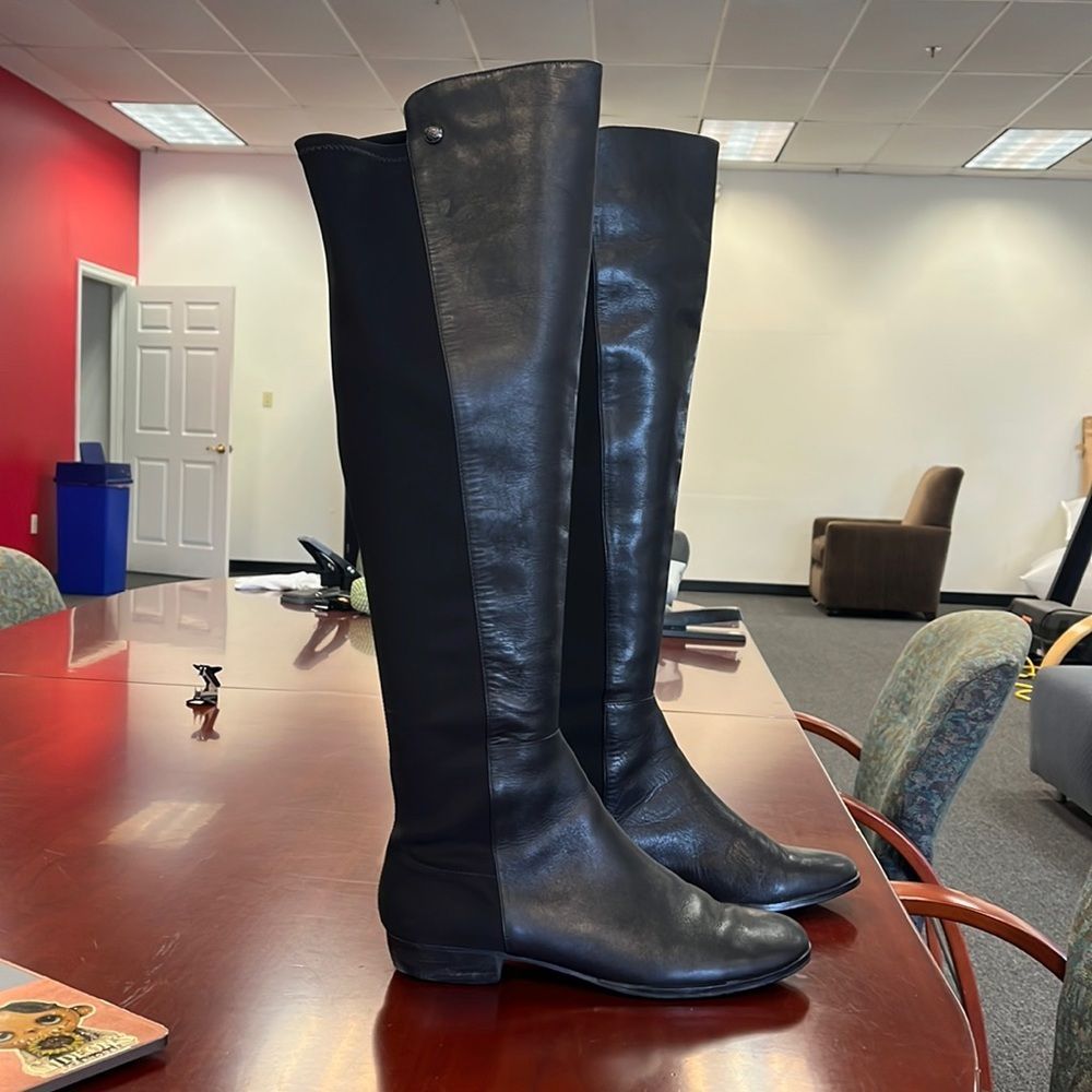 Vince Camuto Karita Tall Black Leather Stretch Boots sz 9.5